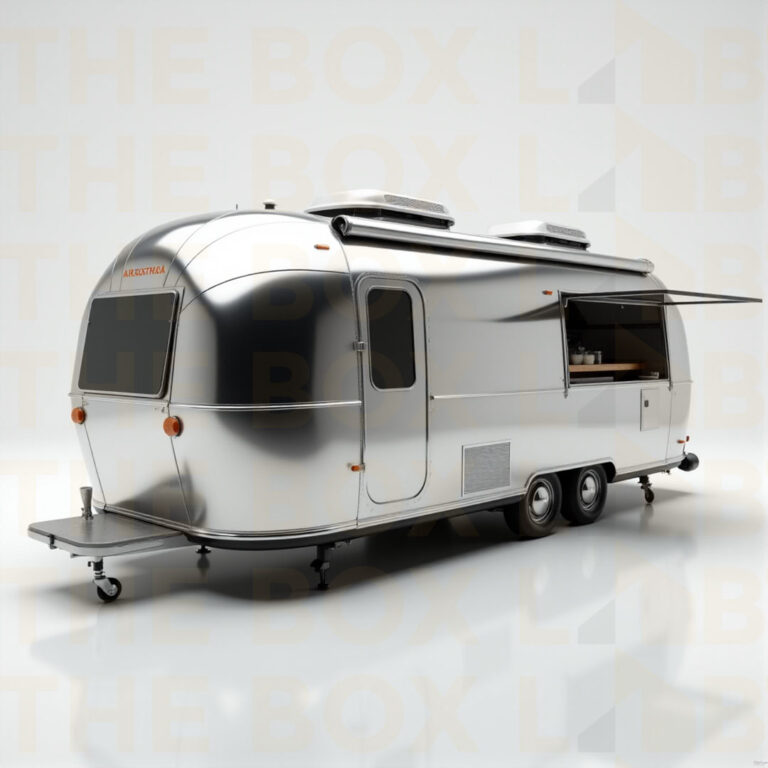 Interior view of a professional-grade kitchen inside a Boxlab food truck
