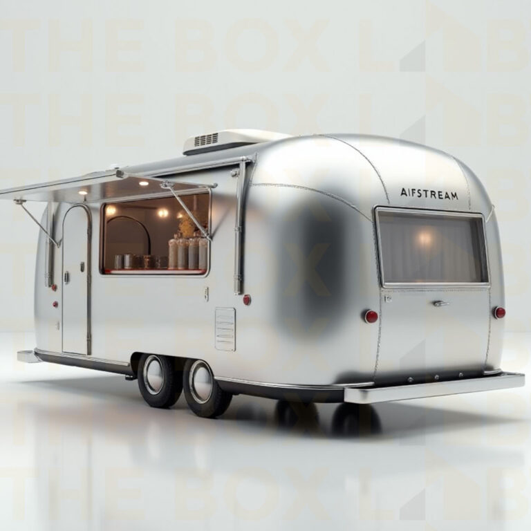 Custom-built Airstream-style food truck parked at a catering event in India